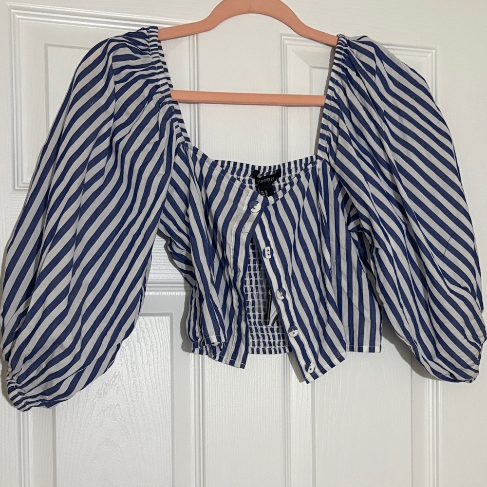 Forever 21 Navy and White Striped Blouse